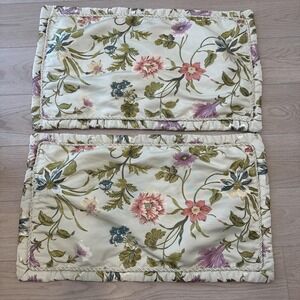 Pair Croscill Daphne Pillow Shams King Satin Jacquard‎ Floral Rope Trim Quilted